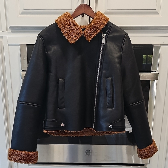 Rebecca Minkoff Black Jacket with Brown Teddy Lining - Picture 2 of 8